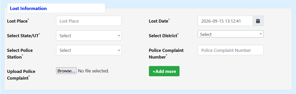 Lost Information for Lost or Stolen Mobile Phone